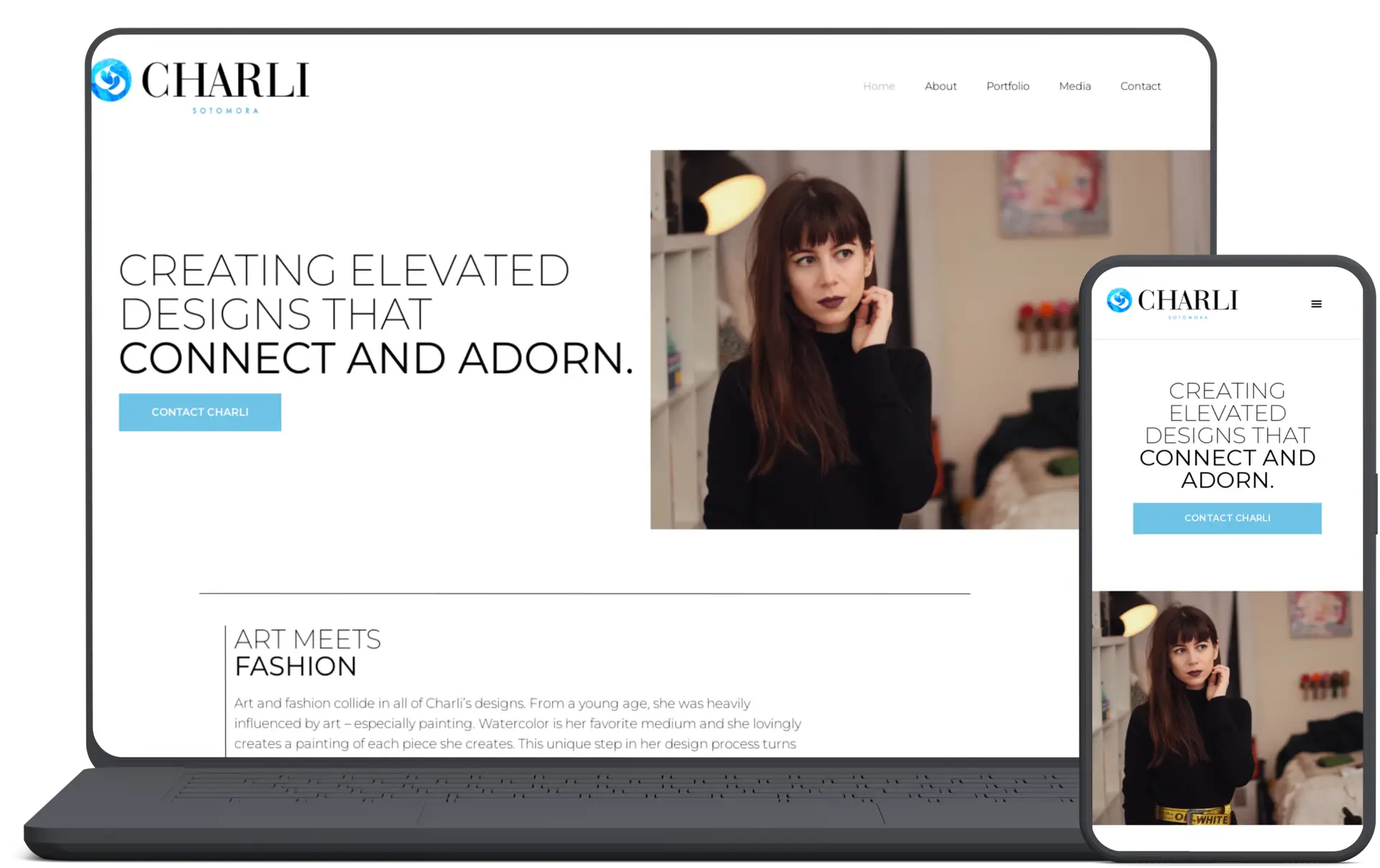 Mockup of Charli Sotomora's website - designed by Digon Design