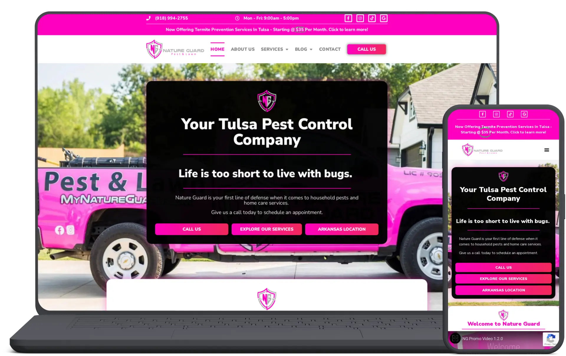 Mockup of the website for Nature Guard - A national pest control company