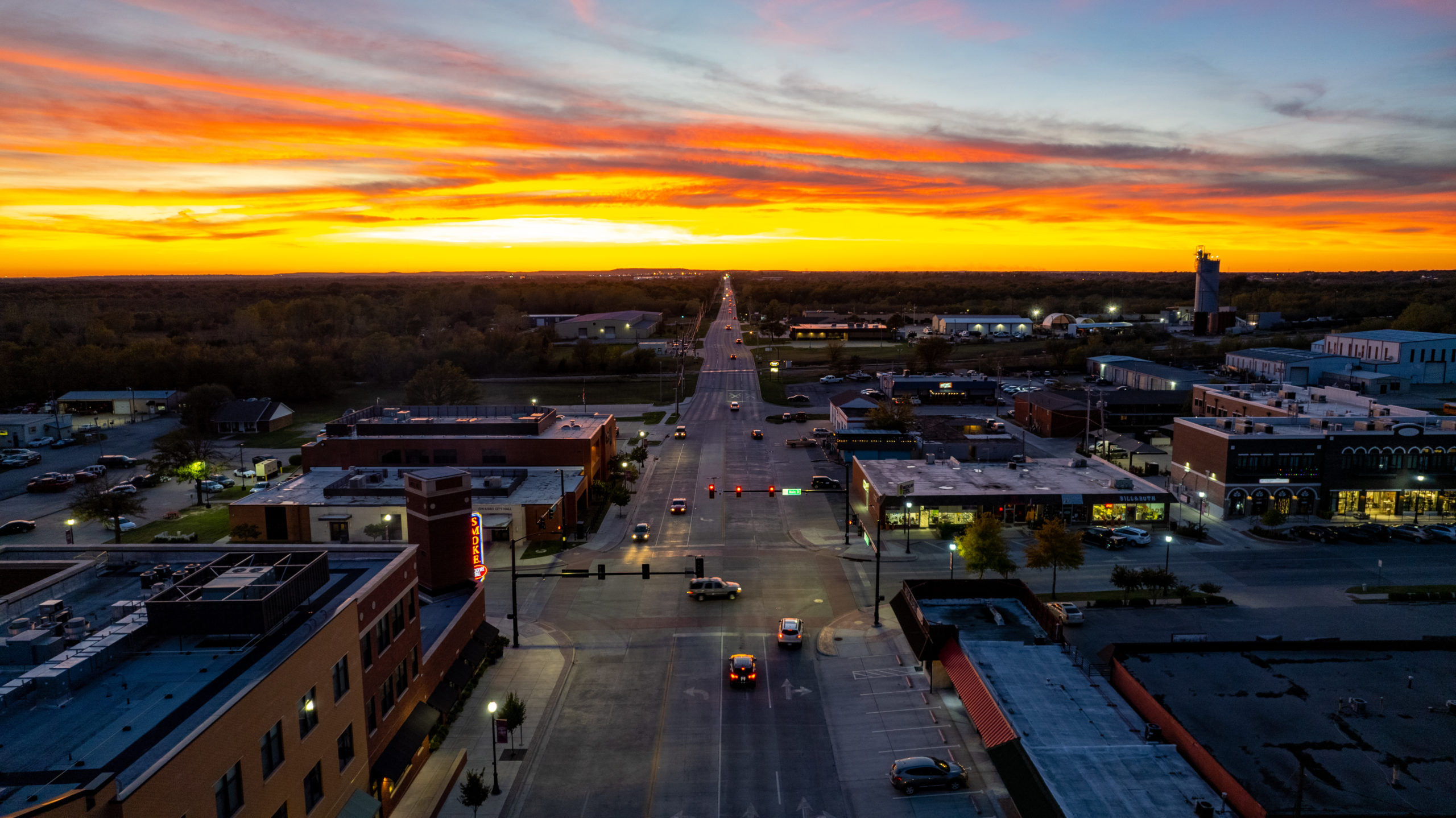 Drone photo of the sunset above Owasso Oklahoma - Taken by Digon Design
