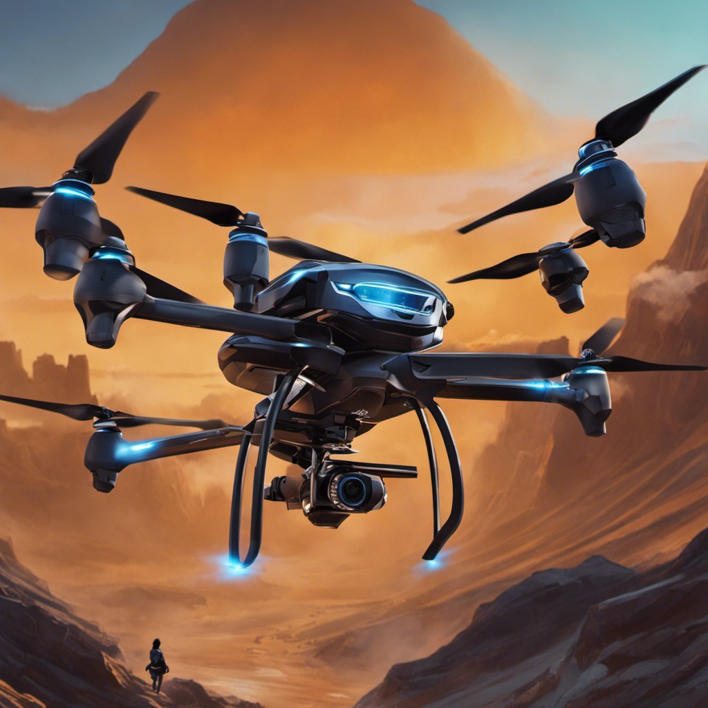 An abstract image showcasing a custom drone hovering in a unique environment with specialized equipment attached, tailored to the specific needs of the user