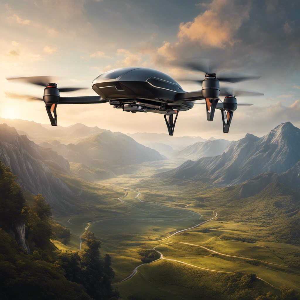 An image of a drone hovering above a breathtaking landscape, capturing the perfect aerial shot