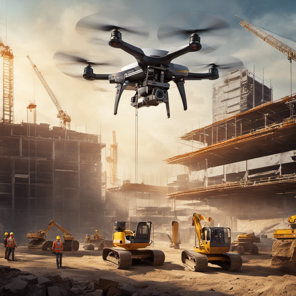 An image of a drone hovering above a construction site, capturing the progress of the project