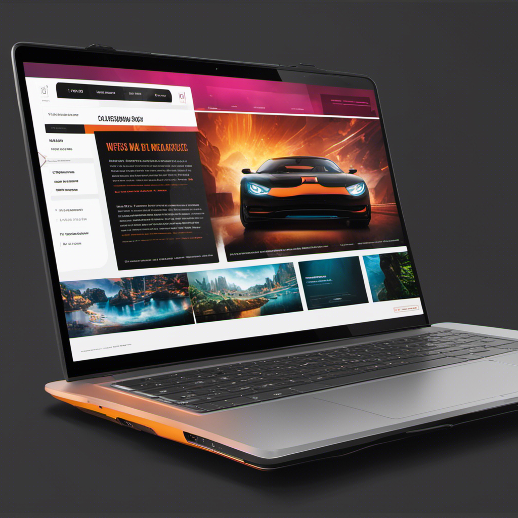 An image of a sleek, minimalist laptop with a vibrant, eye-catching one-page website design on its screen