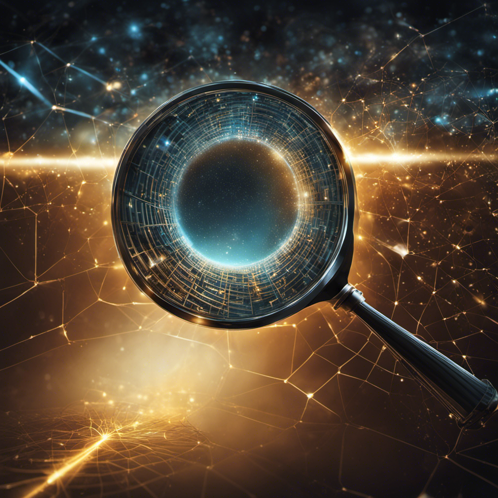 An abstract image of a magnifying glass hovering over a web of interconnected keywords, with a beam of light shining down on the most relevant ones