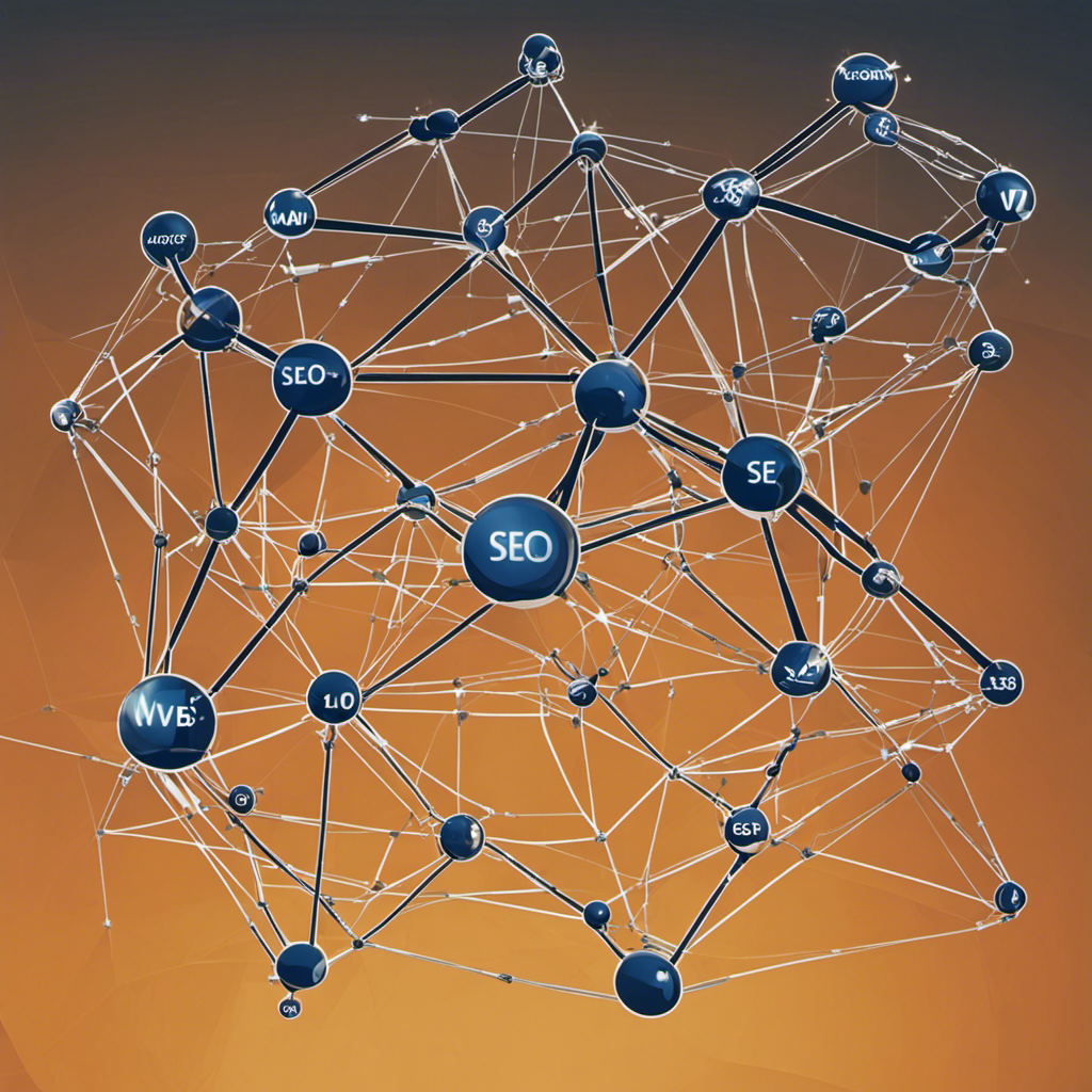 An image of a web of interconnected nodes, with each node representing a different aspect of SEO link building (e