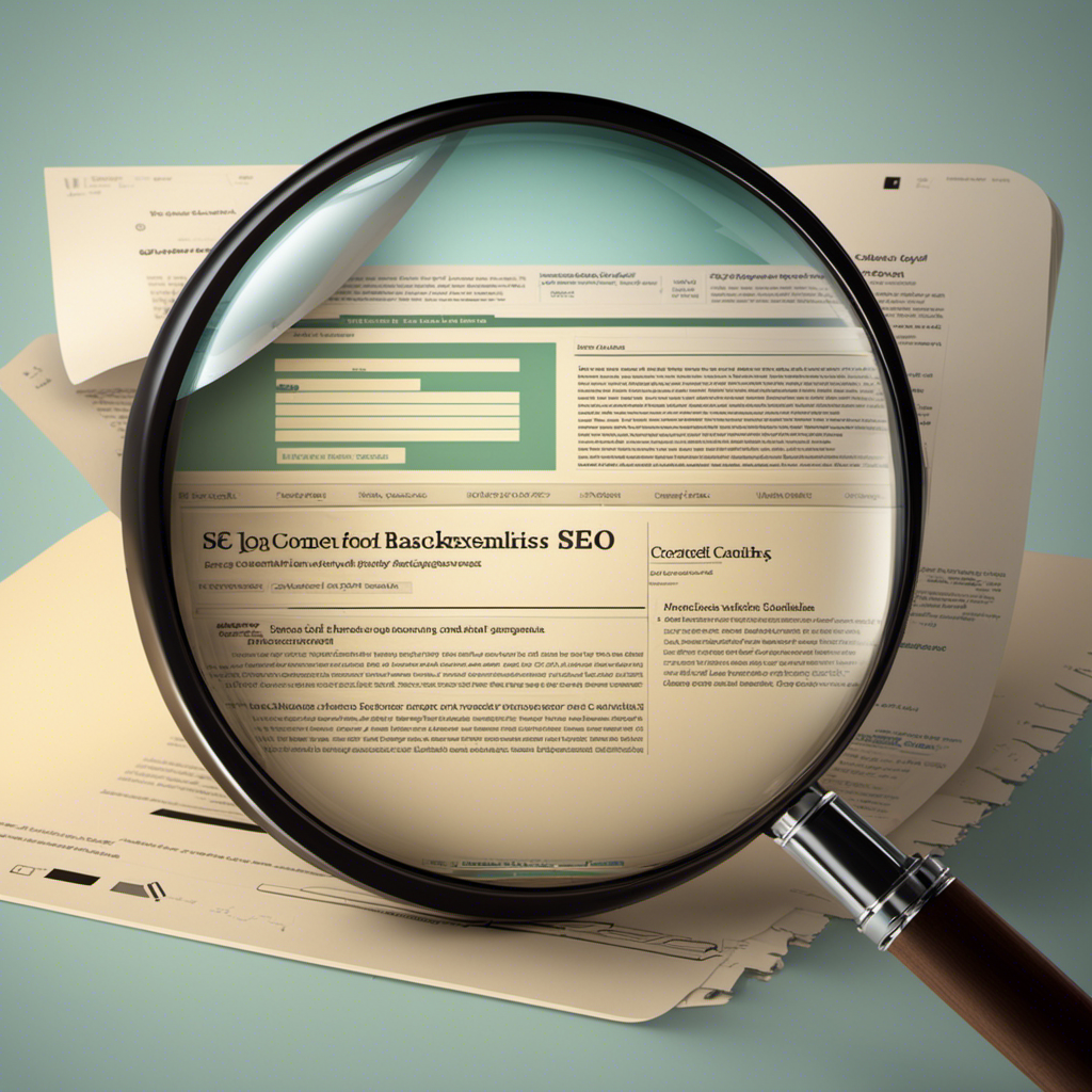 An image of a website with a magnifying glass hovering over it, highlighting keywords, quality content, backlinks, and user experience as essential elements for successful SEO