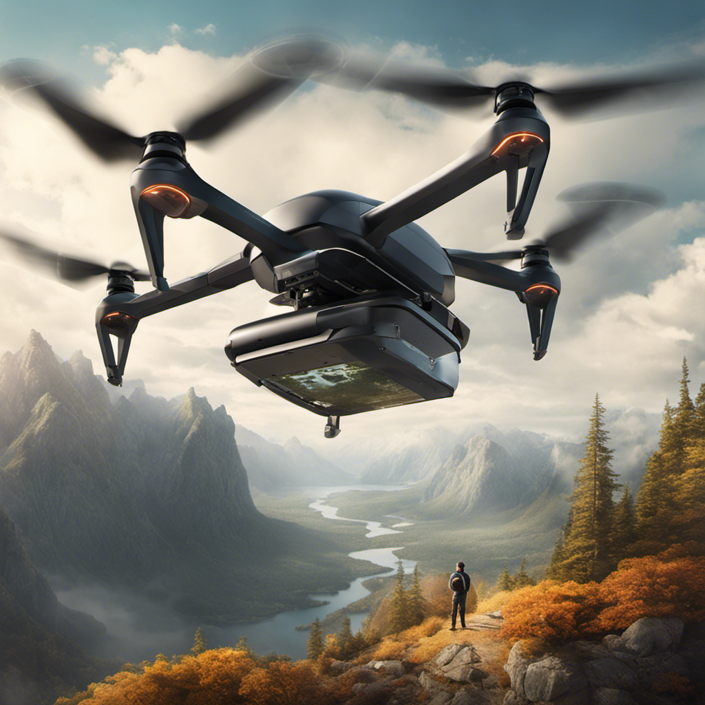 An image of a drone hovering over a scenic landscape, capturing the beauty from a unique aerial perspective