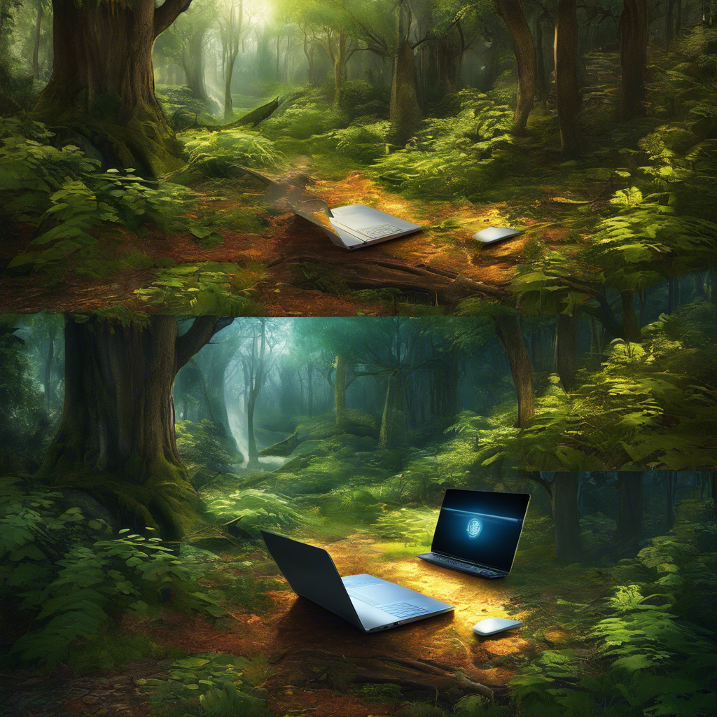 A visually striking image that showcases two paths diverging in a forest, one leading to a traditional college and the other to a laptop, symbolizing the choice between a formal education and self-learning as a freelance web designer