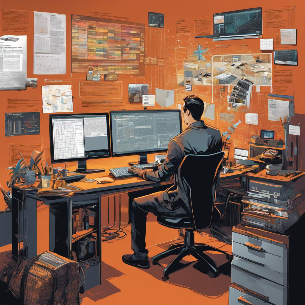 An image showcasing a web developer sitting in front of a computer, surrounded by design sketches, coding tools, and a calendar, visually representing the intricate process and time investment required to build a 10-page business website