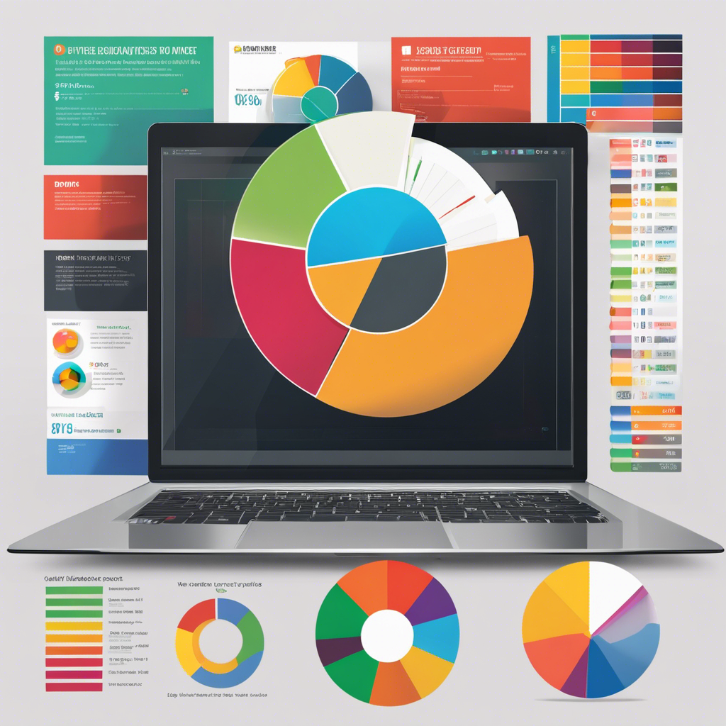 An image showcasing a sleek laptop screen displaying a colorful pie chart