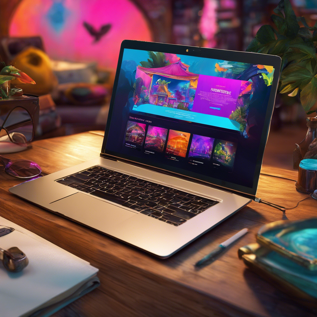 An image featuring a vibrant, eye-catching website interface displayed on a laptop screen, with a distinct logo prominently placed, unique color scheme, and engaging visuals that captivate the viewer's attention