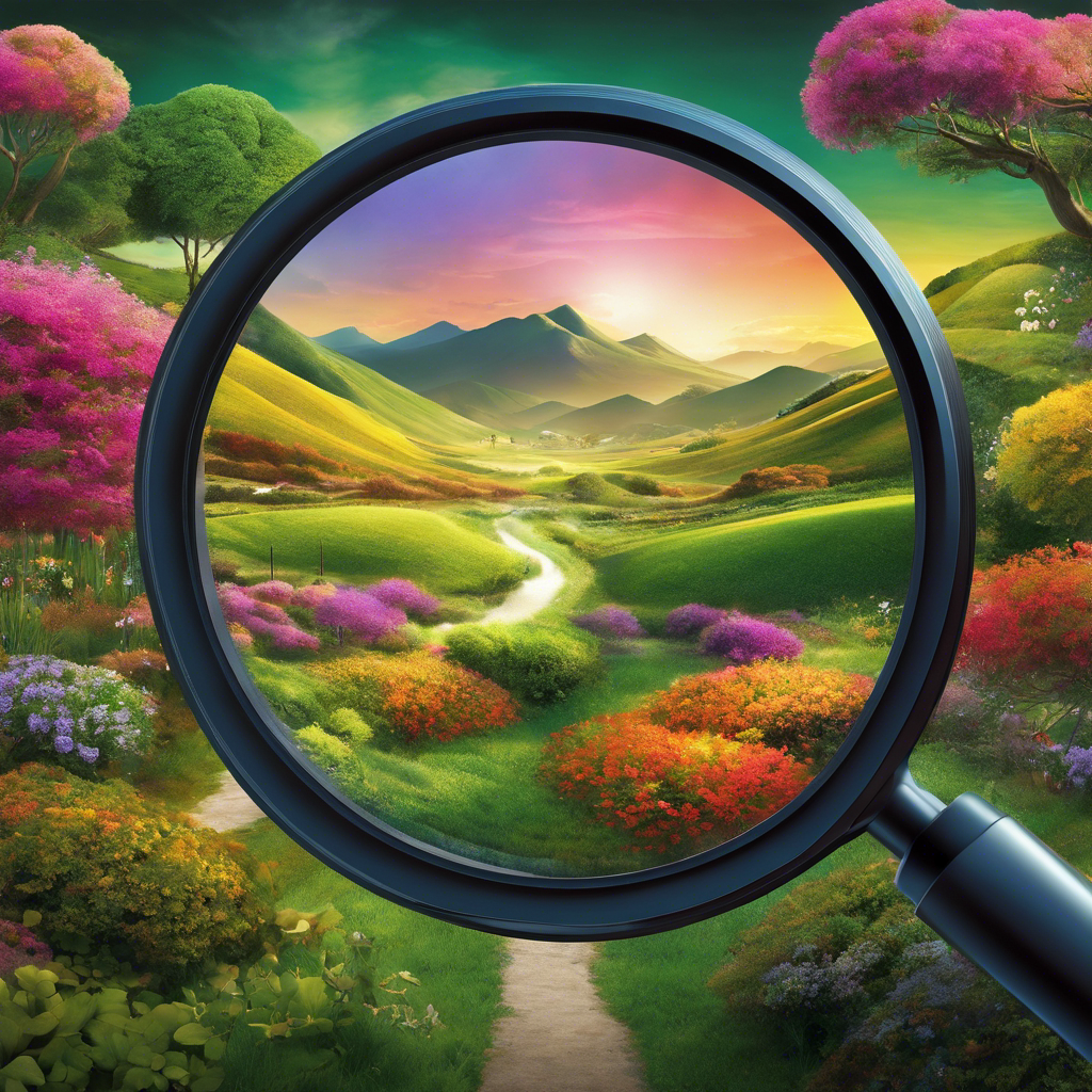 An image showcasing a vibrant digital landscape with a prominent magnifying glass symbolizing search visibility